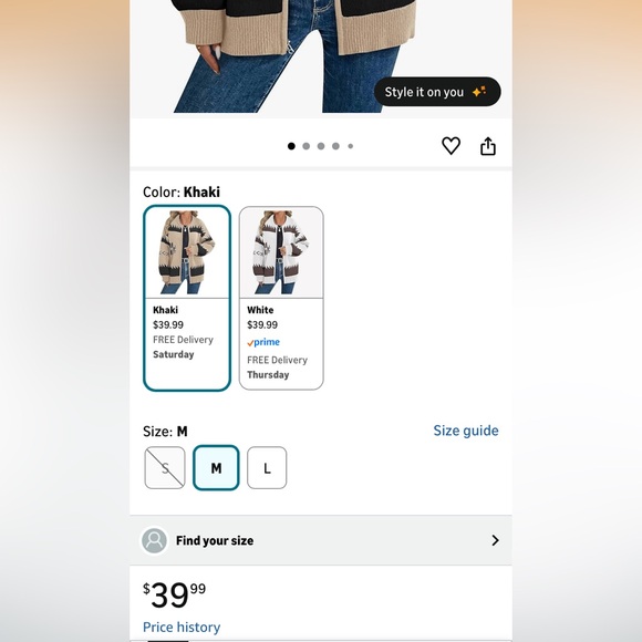 Green full-zip knit holiday sweater cardigan,white snowflake & geometric motifs - Picture 2 of 7